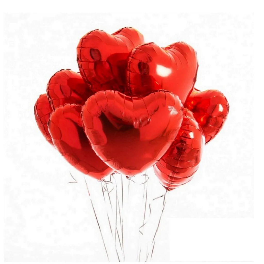 7 Helium Balloons Red Heart bouquet