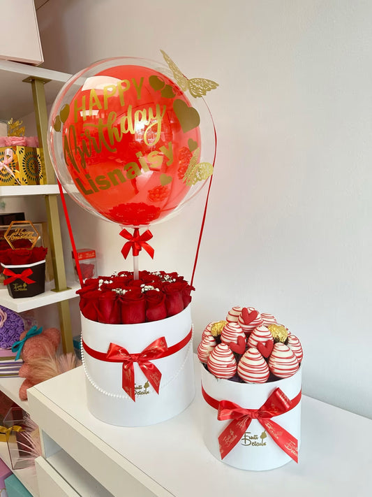 Roses Box With Balloons Personalized For Birthday